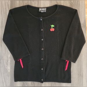 VTG Y2K Blest Cardigan Sweater Black with Cherries Women's Medium EUC